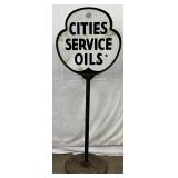 Cities Service Oils DS Sidewalk Sign on Original Metal Base