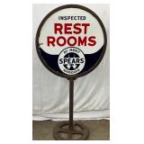 DS Porc.  Restroom Sign by Spears on Cast Iron Base, 60 Inches Tall