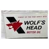 Emb.  Metal Wolf’s Head Motor Oil Sign, 60in x 36in