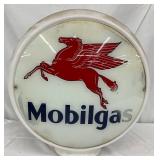 Early  Mobilgas Milk Glass Wide Body Pump Globe, 16-Inch Diameter