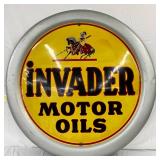 1956 ‘Invader Motor Oils’ Metal Convex Self Framed Sign by A-M Sign Co., 45 inches