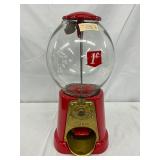 Restored Red Metal 1-Cent Gum Ball Machine, Approximately 7 x 16 Inches
