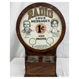 Early Radio Love Messages and Photos Wooden 1-Cent Coin Op Machine, 12×17 Inches