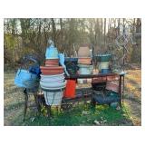 VARIOUS PLANTERS AND YARD ART