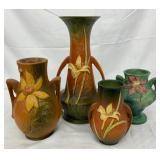 Roseville Pottery Collection: Four Floral-Decorated Vases