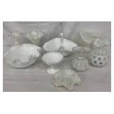 White Fenton Milk Glass Pieces with Ruffled Edges