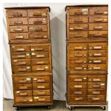 3 Stacking Oak File Cabinets on Casters, Measuring 29in by 73 1/2in