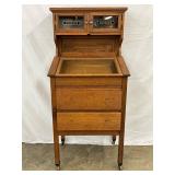 Oak Sterilizer Cabinet with Glass Panels and Drawers, 27in x 58in