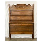 Oak High Back Bed w/ Carvings