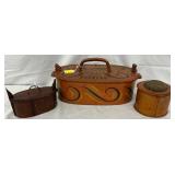 Three Handcrafted Wooden Boxes with Decorative Features