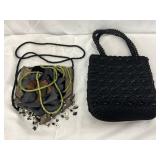 Handbags: Beaded Black Crochet Bag and Beaded Floral Embellished Shoulder Bag