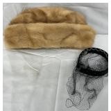 Vintage Marbé Mink Fur Hat with Black Veiled Fascinator