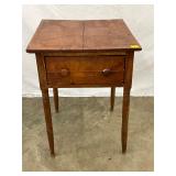 Early Wooden Table with Single Drawer and Turned Legs