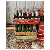 Vintage Coca-Cola, Pepsi, and Royal Crown Soda Crates with Glass Bottles