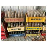 Vintage Coca-Cola, Pepsi, and Royal Crown Soda Crates with Glass Bottles