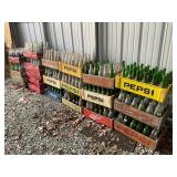 Vintage Coca-Cola, Pepsi, and Royal Crown Soda Crates with Glass Bottles