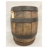Wooden Barrel Marked ‘Farmers Cyder,’ with Metal Bands, 12 1/2 x 17 Inches