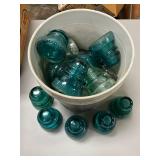 Vintage Glass Telegraph Insulators in Aqua and Clear Blue