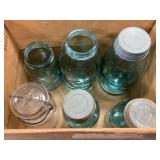 Clear and Aqua Glass Mason Jars with Metal and Wire Lids