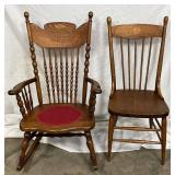 Two Wooden Chairs: Spindle-Back Rocking Chair and Matching Side Chair
