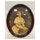 Oval Framed Portrait Print of a Seated Woman in Period Attire