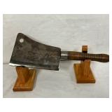 15-Inch Vintage Meat Cleaver with Wooden Handle and Steel Blade
