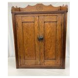 Hanging Oak Cabinet with Scalloped Trim and Double Doors, 25in x 34in