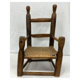 Primitive Wooden Children’s Chair with Woven Seat, 13in x 21in