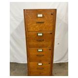 Early Oak File Cabinet with Four Drawers and Metal Interiors