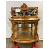 Oak Curio Cabinet with Beveled Mirror and Glass Display