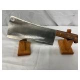 15 1/2-Inch Red Deer Meat Cleaver with Wood Handle