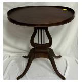 Round Mahogany Accent Table with Lyre-Style Pedestal Base