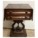 19th-Century Wooden Sewing Table with Drop Leaves