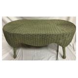 Oval Green Painted Wicker Coffee Table with Curved Legs