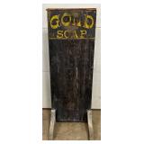 ‘Gold Soap’ and ‘Trade Soap’ Lettering, Painted DS Wooden Sidewalk Sign, 18×51 