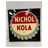 Embossed Metal Nichol Kola Advertising Sign, 14in x 14in