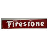 Emb. Firestone Red and White Metal Sign, 48″ x 10″