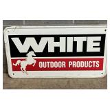 Emb. ‘White Outdoor Products’ Metal Advertising Sign, 36in x 19in