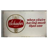 Schaefer Beer Metal Sign with Wood Frame Back, 58in x 35in