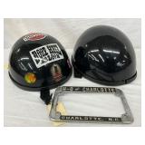Early Harley-Davidson Memorabilia: Helmets and License Plate Frame