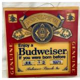 Lexan Embossed Budweiser Advertising Sign with Interchangeable Date Display, Measures 17x17 