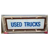 ‘Used Trucks’ Lexan Can Sign with Wood Frame, 98in x 33in, Rewired & functional 