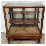 Early Oak Display Case with Glass Panels and Shelves