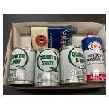 assorted oil cans (Texaco, Quaker State, Pennzoil, Shell X-100, Esso, ETC. )