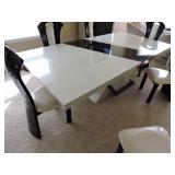 7 Piece Glass Top White and Black Table (With Black Leaf) by Designer Michael Amini