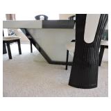7 Piece Glass Top White and Black Table (With Black Leaf) by Designer Michael Amini