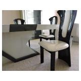 7 Piece Glass Top White and Black Table (With Black Leaf) by Designer Michael Amini