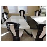 7 Piece Glass Top White and Black Table (With Black Leaf) by Designer Michael Amini