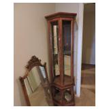 Corner Curio Cabinet and Antique Mirror