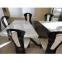 7 Piece Glass Top White and Black Table (With Black Leaf) by Designer Michael Amini